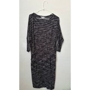 Trina Turk Midi Knit Cowl Neck Viscose Dress Quiet Luxury Preppy Minimalist Sz L